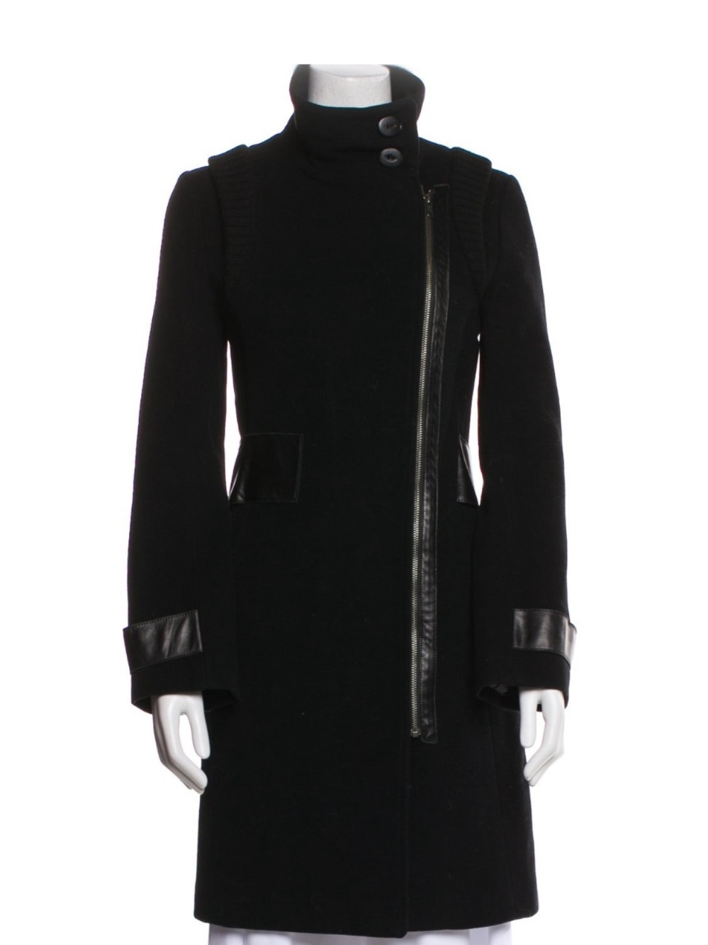 Mackage Black Wool Asymmetrical Zip Trench Coat